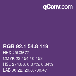 カラーコード: RGB 92.1 54.8 119 | qconv.com