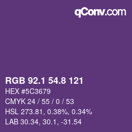 カラーコード: RGB 92.1 54.8 121 | qconv.com
