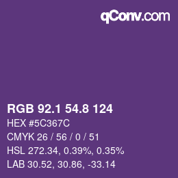 カラーコード: RGB 92.1 54.8 124 | qconv.com