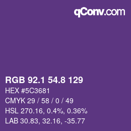カラーコード: RGB 92.1 54.8 129 | qconv.com