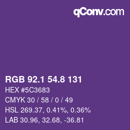 カラーコード: RGB 92.1 54.8 131 | qconv.com