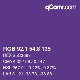 カラーコード: RGB 92.1 54.8 135 | qconv.com
