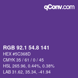 カラーコード: RGB 92.1 54.8 141 | qconv.com