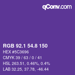 カラーコード: RGB 92.1 54.8 150 | qconv.com