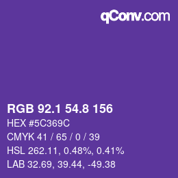 カラーコード: RGB 92.1 54.8 156 | qconv.com