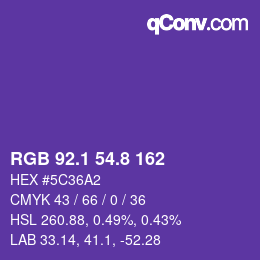 カラーコード: RGB 92.1 54.8 162 | qconv.com