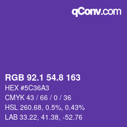 カラーコード: RGB 92.1 54.8 163 | qconv.com