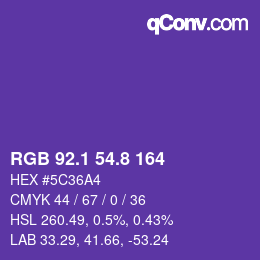 カラーコード: RGB 92.1 54.8 164 | qconv.com