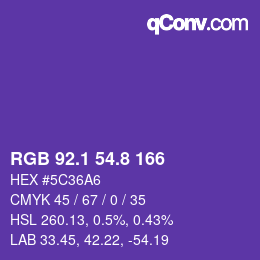 カラーコード: RGB 92.1 54.8 166 | qconv.com
