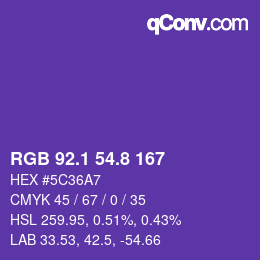 カラーコード: RGB 92.1 54.8 167 | qconv.com
