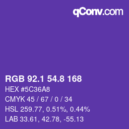 カラーコード: RGB 92.1 54.8 168 | qconv.com