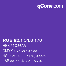 カラーコード: RGB 92.1 54.8 170 | qconv.com