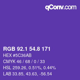 カラーコード: RGB 92.1 54.8 171 | qconv.com
