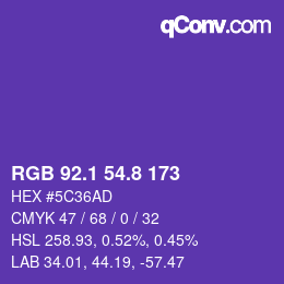 カラーコード: RGB 92.1 54.8 173 | qconv.com