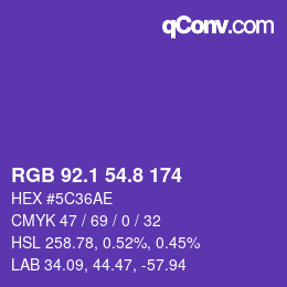カラーコード: RGB 92.1 54.8 174 | qconv.com