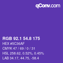カラーコード: RGB 92.1 54.8 175 | qconv.com
