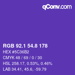 カラーコード: RGB 92.1 54.8 178 | qconv.com