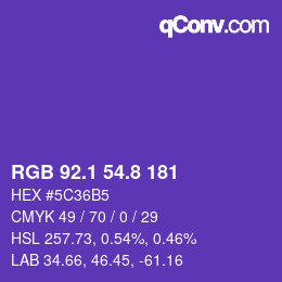 カラーコード: RGB 92.1 54.8 181 | qconv.com