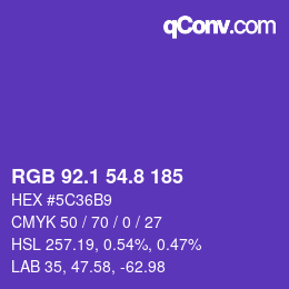 カラーコード: RGB 92.1 54.8 185 | qconv.com