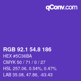 カラーコード: RGB 92.1 54.8 186 | qconv.com
