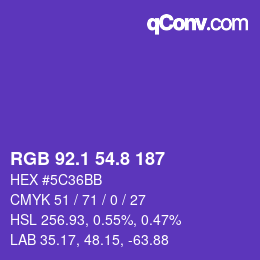 カラーコード: RGB 92.1 54.8 187 | qconv.com