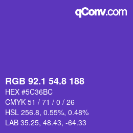 カラーコード: RGB 92.1 54.8 188 | qconv.com