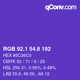 カラーコード: RGB 92.1 54.8 192 | qconv.com