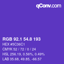 カラーコード: RGB 92.1 54.8 193 | qconv.com