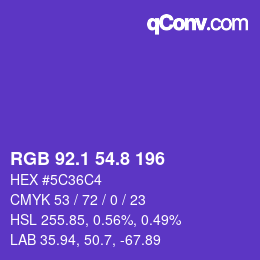 カラーコード: RGB 92.1 54.8 196 | qconv.com