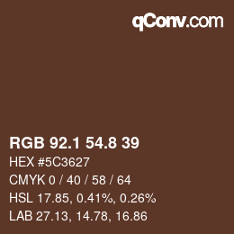 Color code: RGB 92.1 54.8 39 | qconv.com