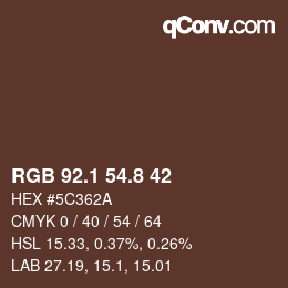 Color code: RGB 92.1 54.8 42 | qconv.com