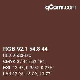 Color code: RGB 92.1 54.8 44 | qconv.com