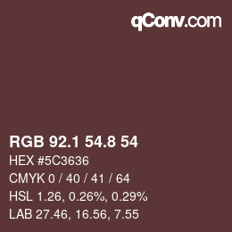 Color code: RGB 92.1 54.8 54 | qconv.com