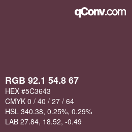 Color code: RGB 92.1 54.8 67 | qconv.com