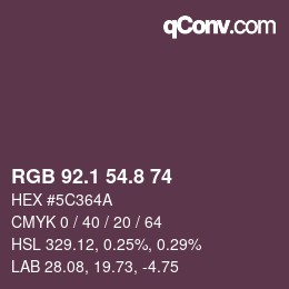 カラーコード: RGB 92.1 54.8 74 | qconv.com