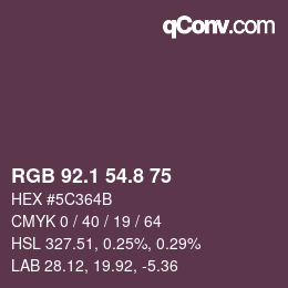 カラーコード: RGB 92.1 54.8 75 | qconv.com