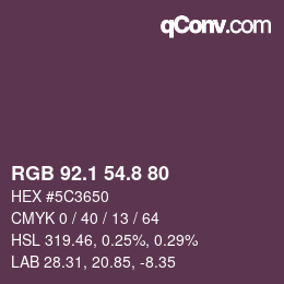 カラーコード: RGB 92.1 54.8 80 | qconv.com
