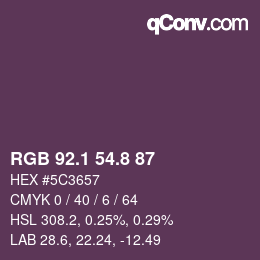カラーコード: RGB 92.1 54.8 87 | qconv.com