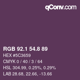 カラーコード: RGB 92.1 54.8 89 | qconv.com