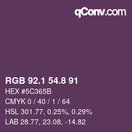 カラーコード: RGB 92.1 54.8 91 | qconv.com