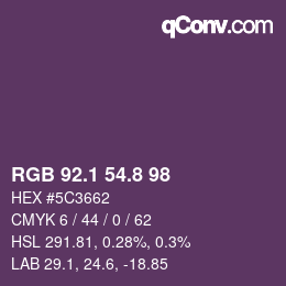 Color code: RGB 92.1 54.8 98 | qconv.com