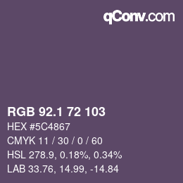 カラーコード: RGB 92.1 72 103 | qconv.com