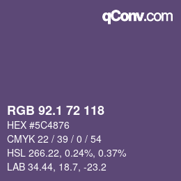 カラーコード: RGB 92.1 72 118 | qconv.com