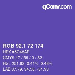 カラーコード: RGB 92.1 72 174 | qconv.com