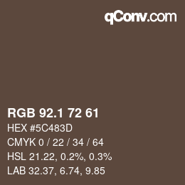 Color code: RGB 92.1 72 61 | qconv.com