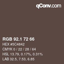 Color code: RGB 92.1 72 66 | qconv.com