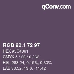 カラーコード: RGB 92.1 72 97 | qconv.com