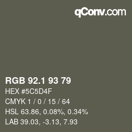 Color code: RGB 92.1 93 79 | qconv.com