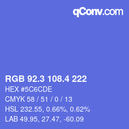 カラーコード: RGB 92.3 108.4 222 | qconv.com