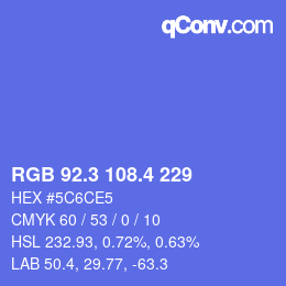 カラーコード: RGB 92.3 108.4 229 | qconv.com